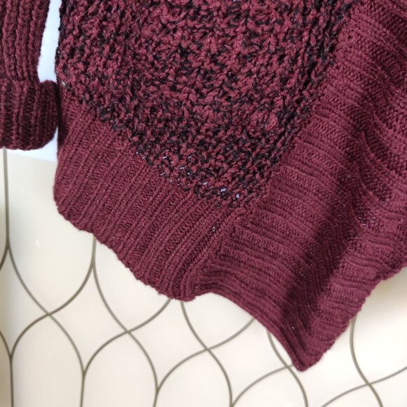 RD Style S Open Front Marled Burgundy Knit Cardigan Pockets Cozy Fall Layering - Picture 6 of 6